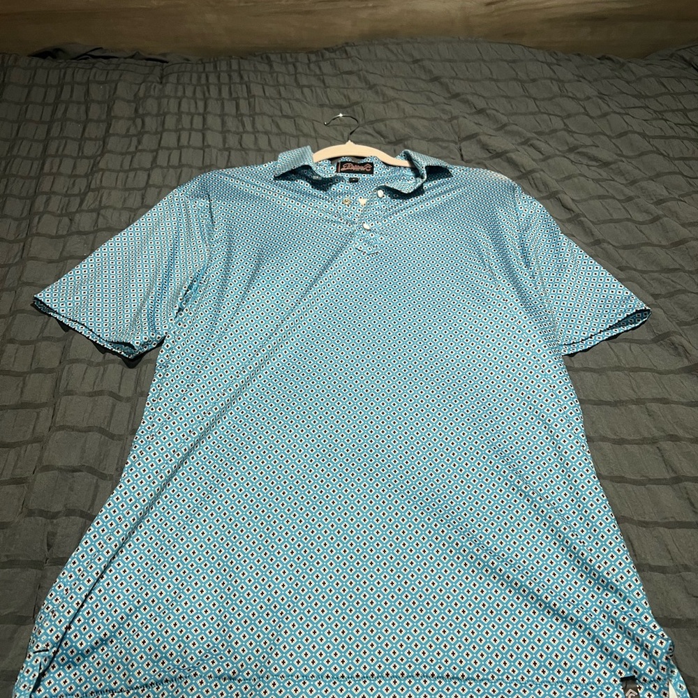 Elegant Teal Patterned Polo Shirt